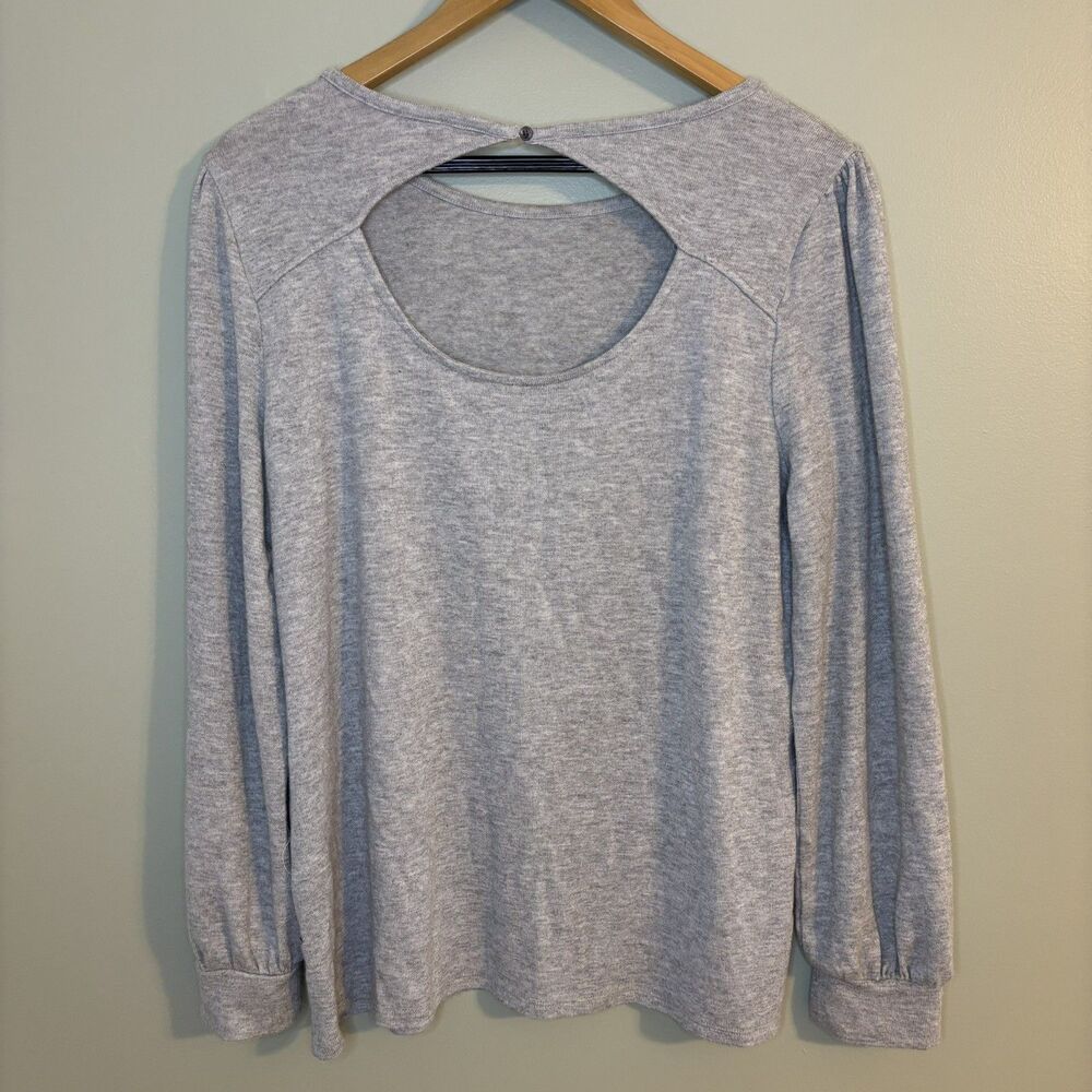 LOFT Cutout Back Top Sweater Silver Frost Heather Size L Minimalist Lagenlook